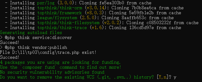 Do you want to remove the existing VCS (.git, .svn..) history? [Y,n]?